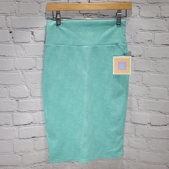 Lularoe light blue pencil skirt with design - Picture 3 of 14